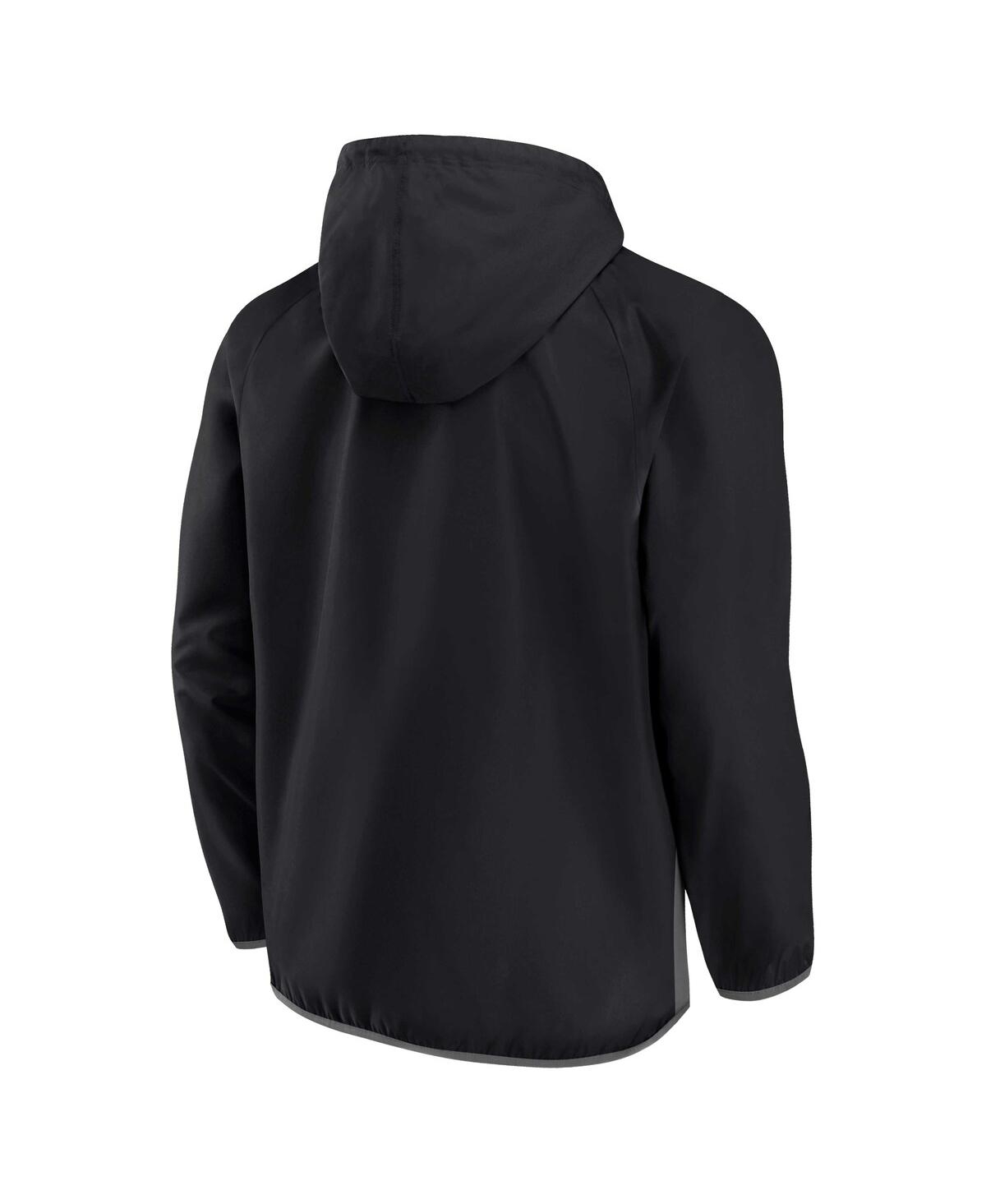 Fanatics Branded Black/gray San Jose Sharks Backhand Shooter Defender Anorak Raglan Hoodie Quarter-z In Black,gray