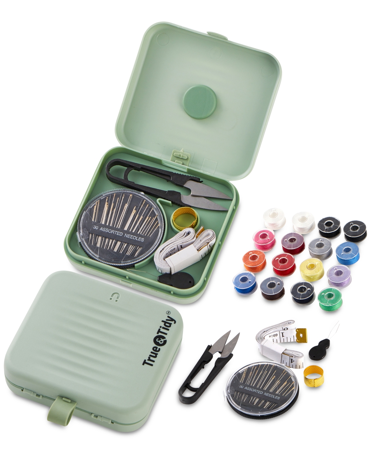 True & Tidy 22-pc. Mini Sewing Kit With Magnetic Box In Mint