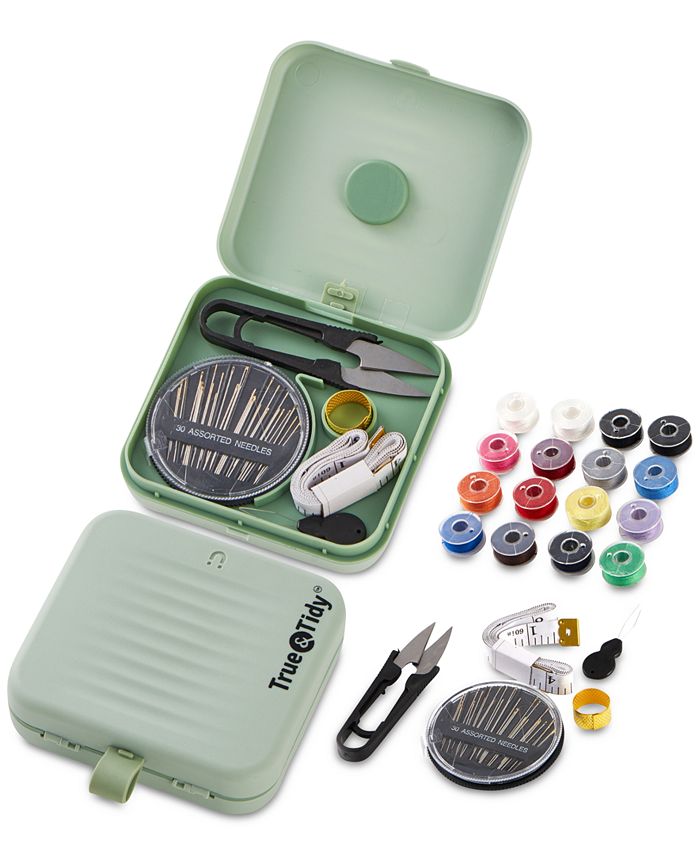 True & Tidy 22-Piece Mini Sewing Kit with Magnetic Box - Green