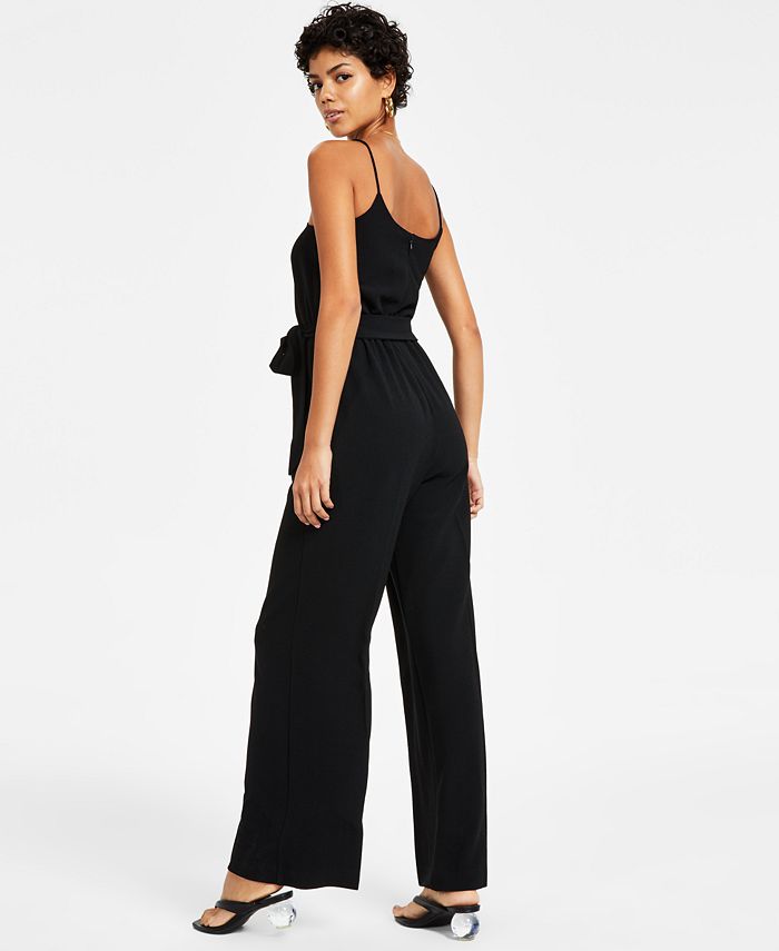Bar III Women's Textured Crepe Belted V-Neck Jumpsuit, Created for Macy ...