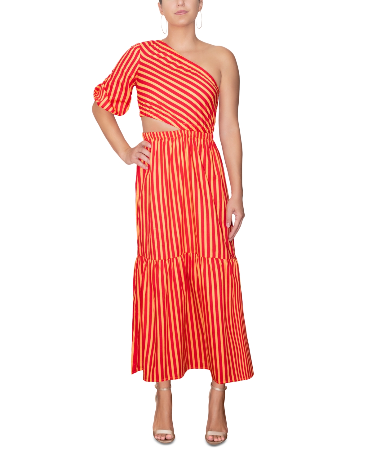 Rachel Rachel Roy Cotton One shoulder Maxi Dress In Canteloupe Stripe ModeSens