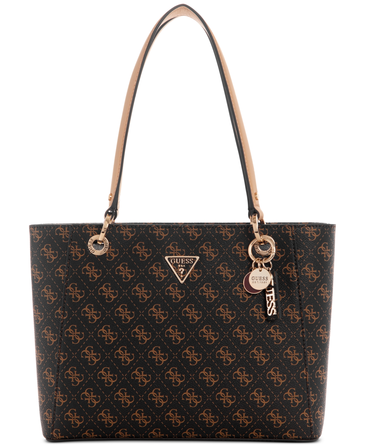 Guess Noelle 4-g Logo Basique Double Compartment Tote In Brown Logo