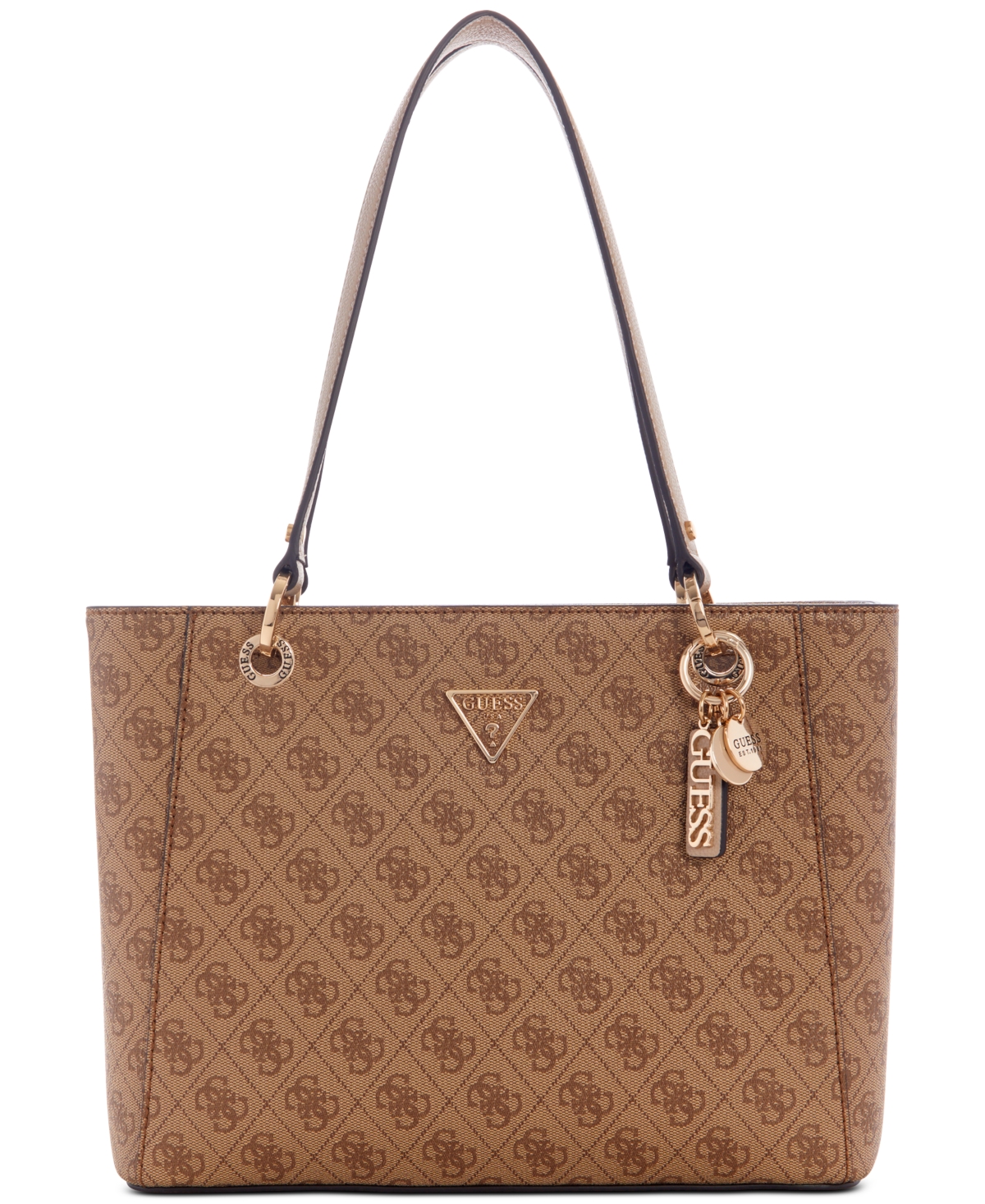 Guess Noelle 4-g Logo Basique Double Compartment Tote In Latte Logo