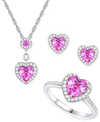 3-Pc. Set Garnet: (4 ct. t.w.) & Lab-Grown White Sapphire (3/4 ct. t.w.)Amethyst (3-1/3 ct. t.w.) Heart Pendant Necklace, Ring, & Stud Earrings in Sterling Silver (Also in Additional Gemstones)