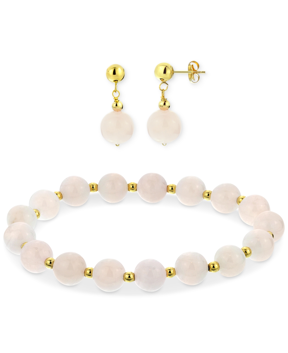 Macy's 2-pc. Set Jade Bead Bracelet & Matching Drop Earrings In 14k Gold (also In Onyx, Tiger Eye, Turquois In Rose Quartz