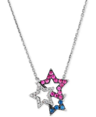 Le Vian - Multi-Gemstone (1/4 ct. t.w.) & Vanilla Diamond (1/10 ct. t.w.) Triple Star 18" Pendant Necklace in 14k White Gold