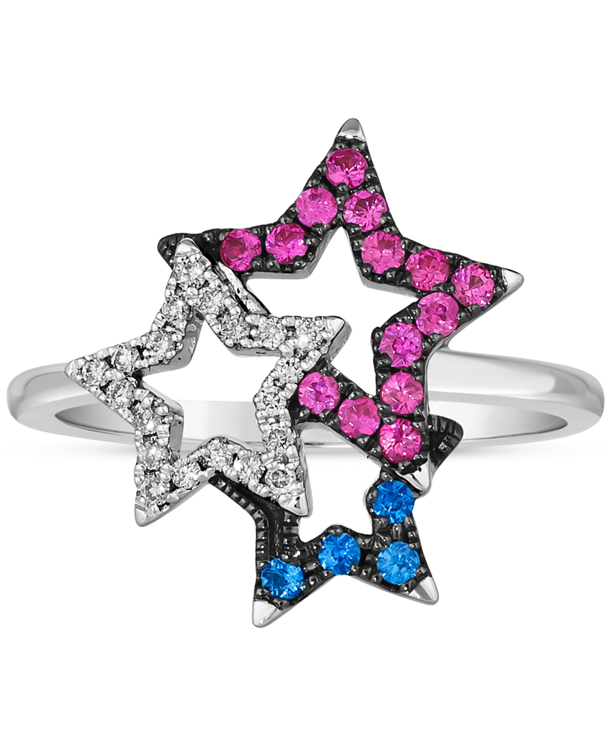 Le Vian Multi-gemstone (1/4 Ct. T.w.) & Vanilla Diamond (1/10 Ct. T.w.) Triple Star Statement Ring In 14k Wh In No Color