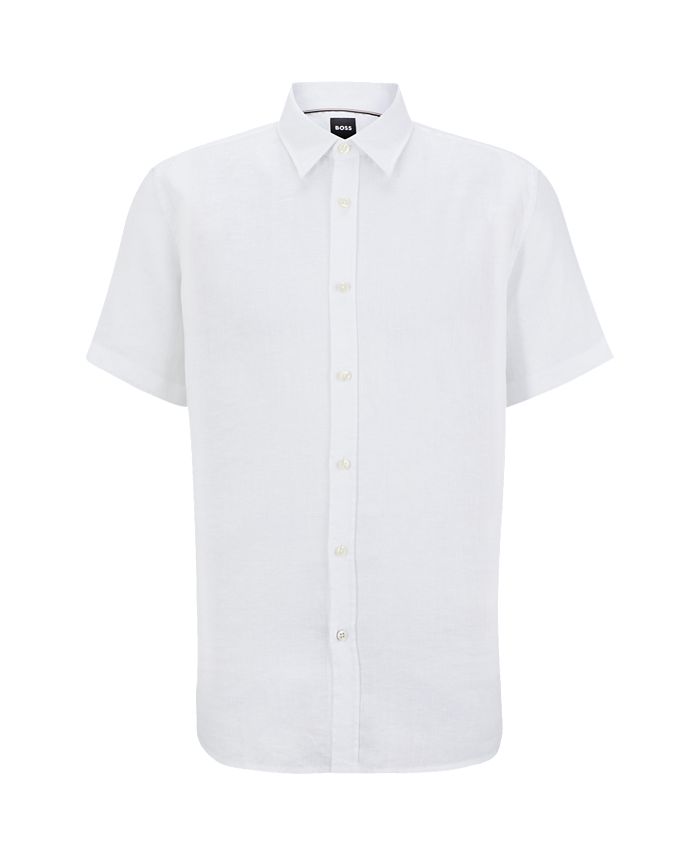 Hugo Boss Men's Slim-Fit Short-Sleeved Stretch-Linen Chambray Shirt ...