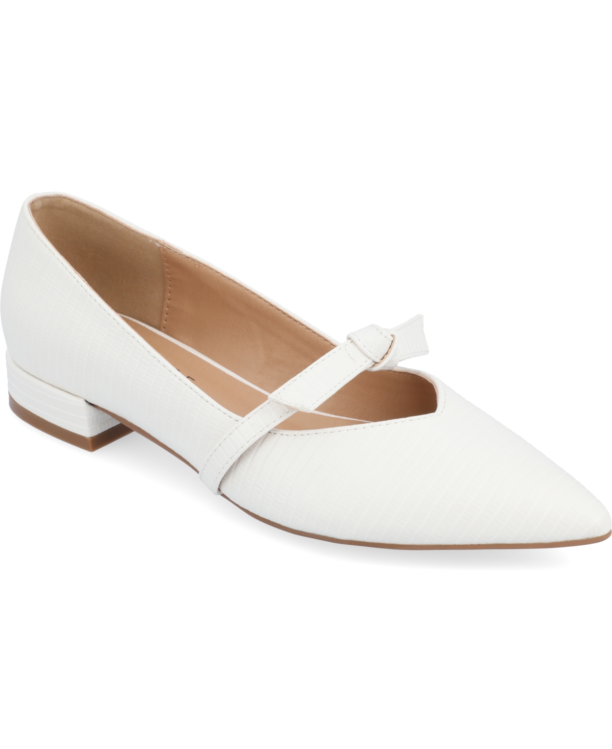 Journee Collection Women's Cait Bow Mary Jane Pointed Toe Flats In White