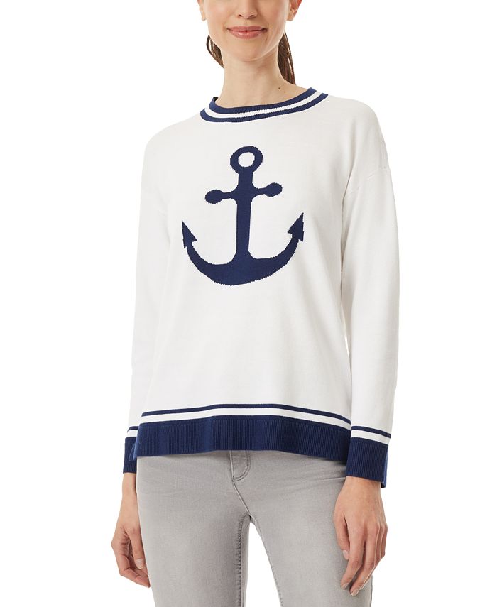Jones New York Women's Jacquard Anchor Crewneck Sweater & Reviews - Sweaters  - Women - Macy's