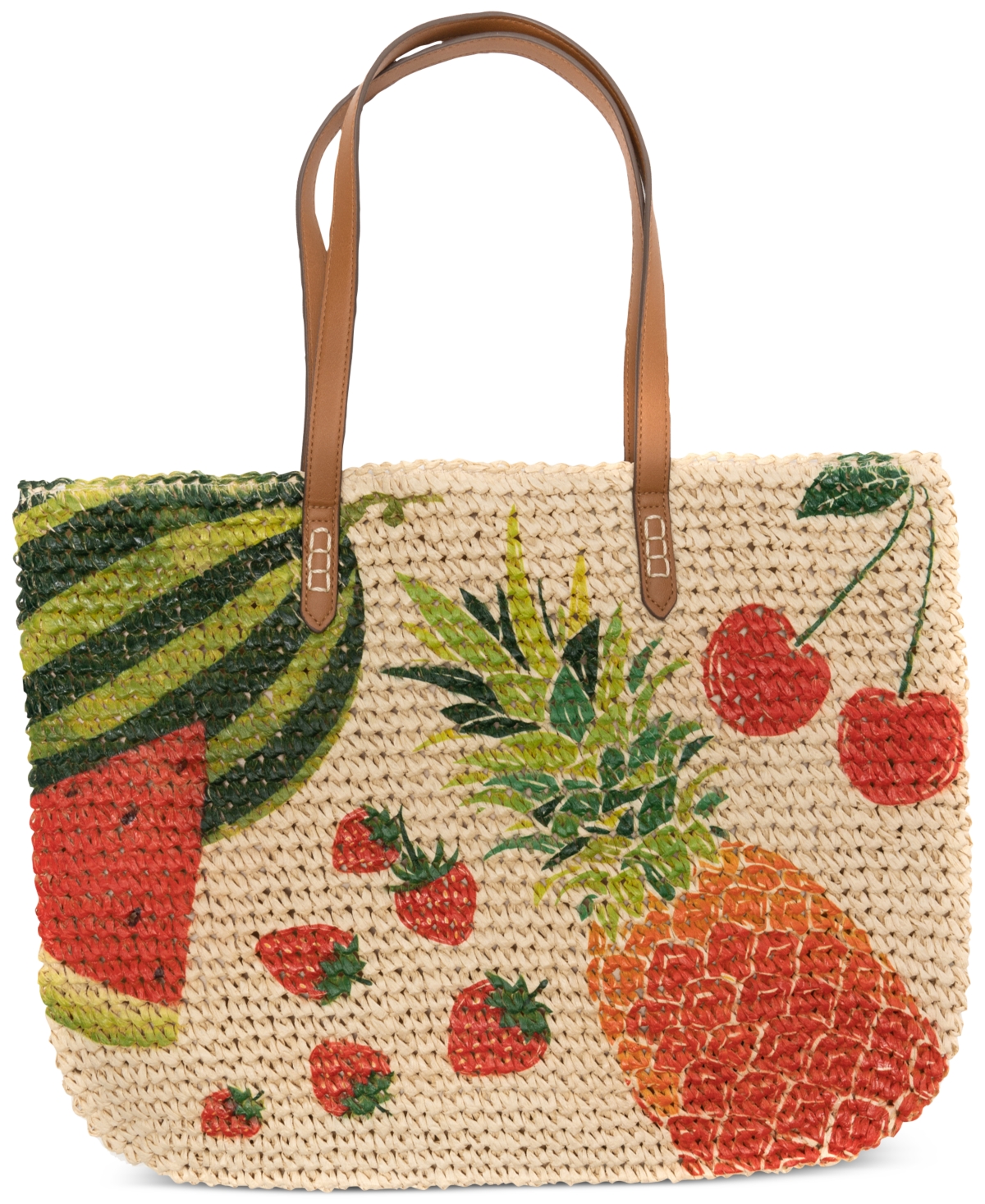 Inc International Concepts Natural Straw Large Tote Bag, Created For Macy's In Fruit
