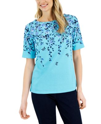 売れ筋商品|||スタイルアンドコー カットソー トップス レディース Women's Printed Boat-Neck Elbow-Sleeve Top, Exclusively at Macy's Blue Paisley Style & Co Women's Printed Boat-Neck Elbow-Sleeve Top