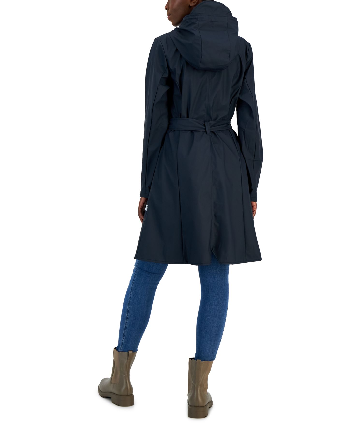 Женские куртки Rains Curve Hooded Belted Waterproof Raincoat, цвет: Тёмно-синий — фото 4