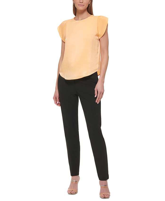 DKNY Petite Solid FlutterSleeve RoundHem Crewneck Blouse & Reviews Wear to Work Petites