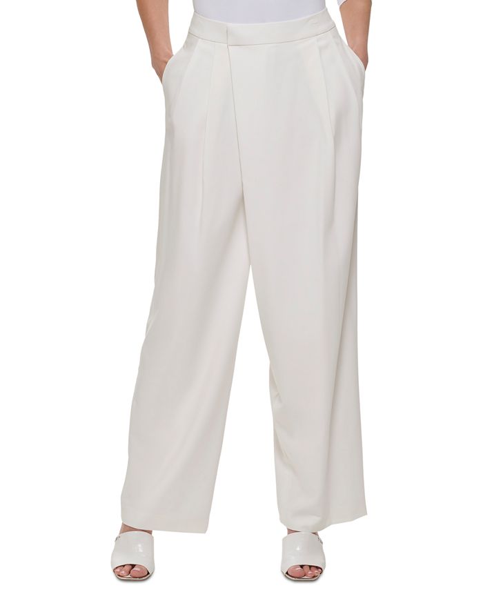 DKNY Petite Solid Straight-Leg High-Rise Pleated Pants - Macy's