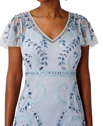 Papell Studio Women's Flutter Sleeve Embellished Gown Blue Size 4 main image 0