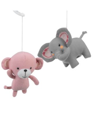 Twinkle Toes Pink/Gray Monkey and Elephant Musical Baby Crib Mobile