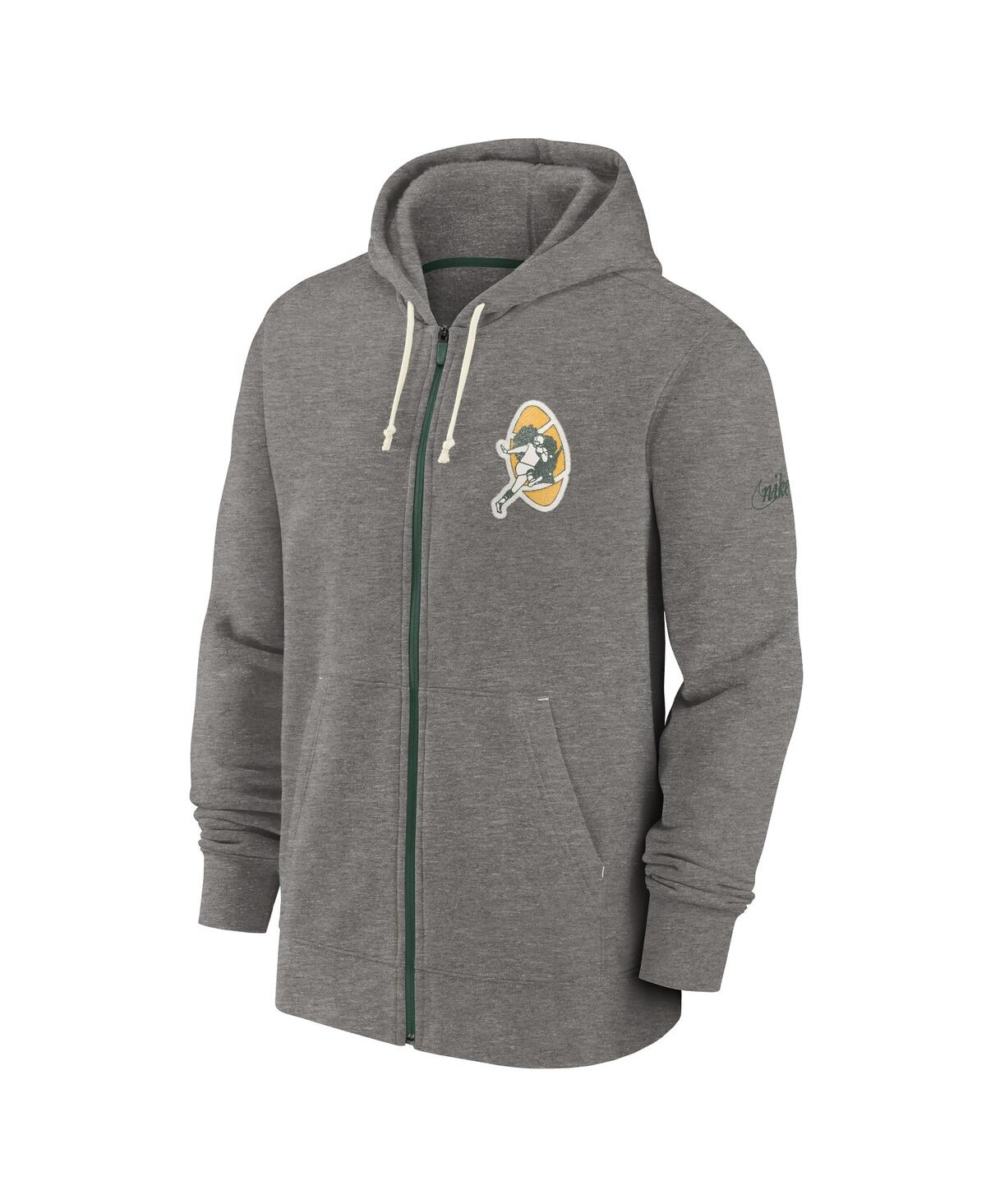 Men's NikeGreen Bay Packers Historic Lifestyle Full-Zip Hoodie - Heather Charcoal
