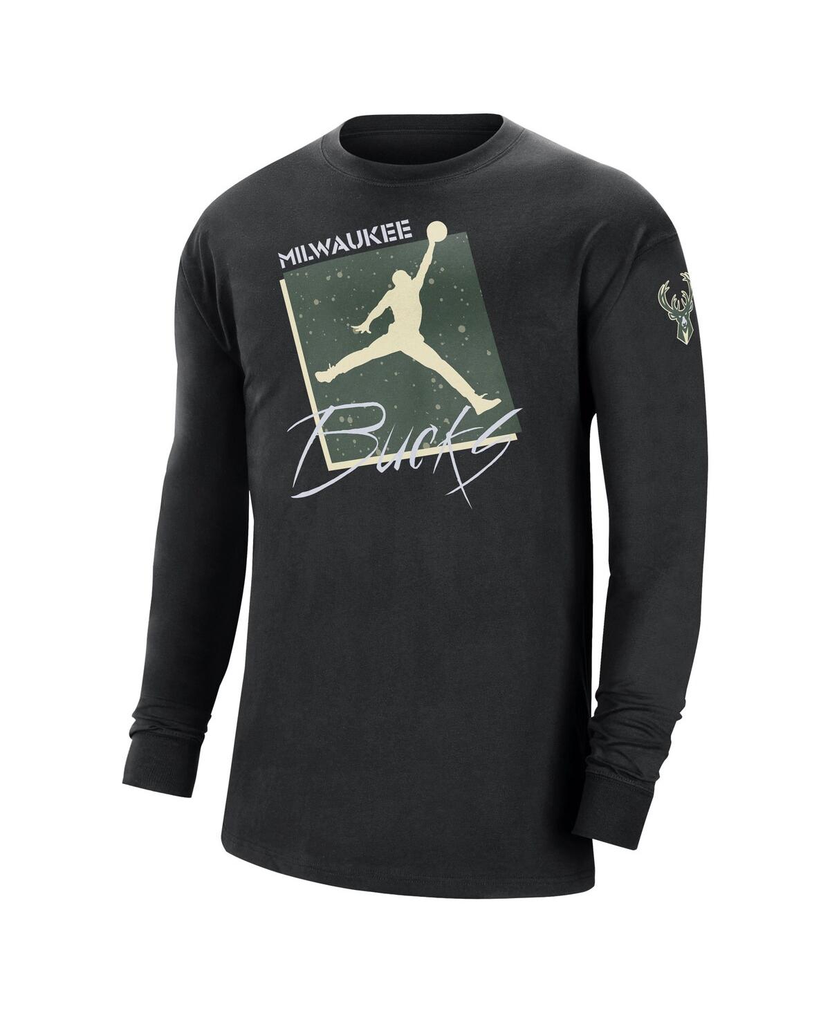Jordan Men's  Black Milwaukee Bucks Courtside Max 90 Vintage-like Wash Statement Edition Long Sleeve In Black