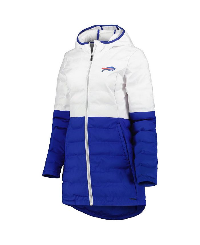 Msx By Michael Strahan Womens White Royal Buffalo Bills Willow Quilted Hoodie Full Zip Jacket 