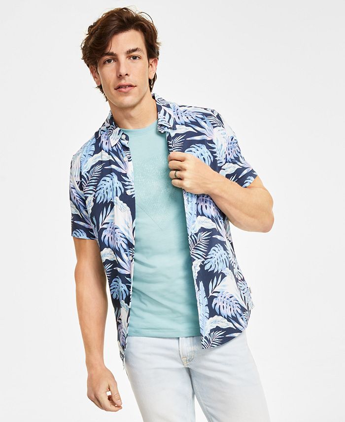 GUESS Men's Tropical-Print Short-Sleeve Button Shirt & Reviews - Casual ...