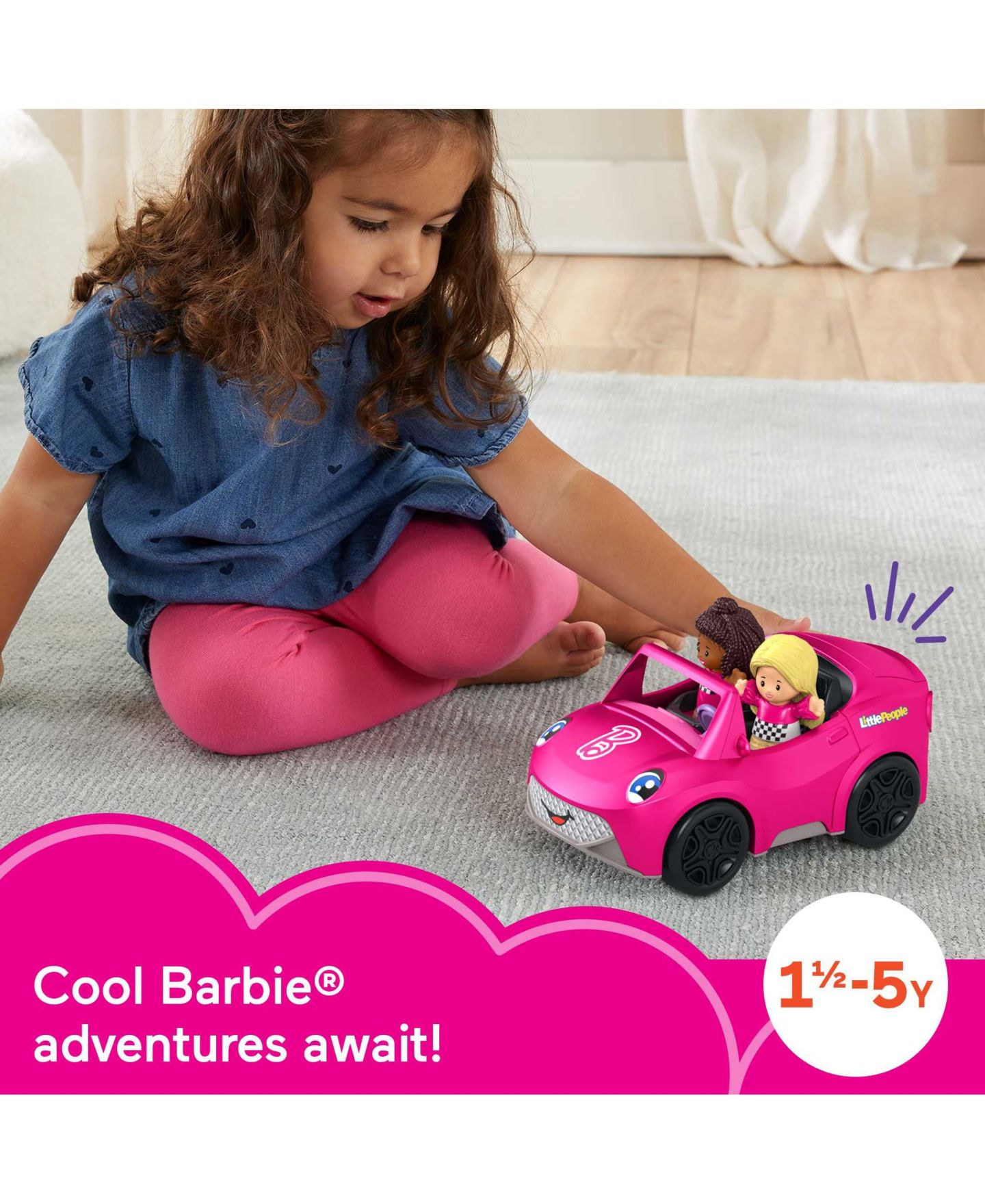 Детские игрушки Fisher Price Fisher-Price Barbie Little People Push-Along Convertible Toy Car, 3-Piece Set — фото 4