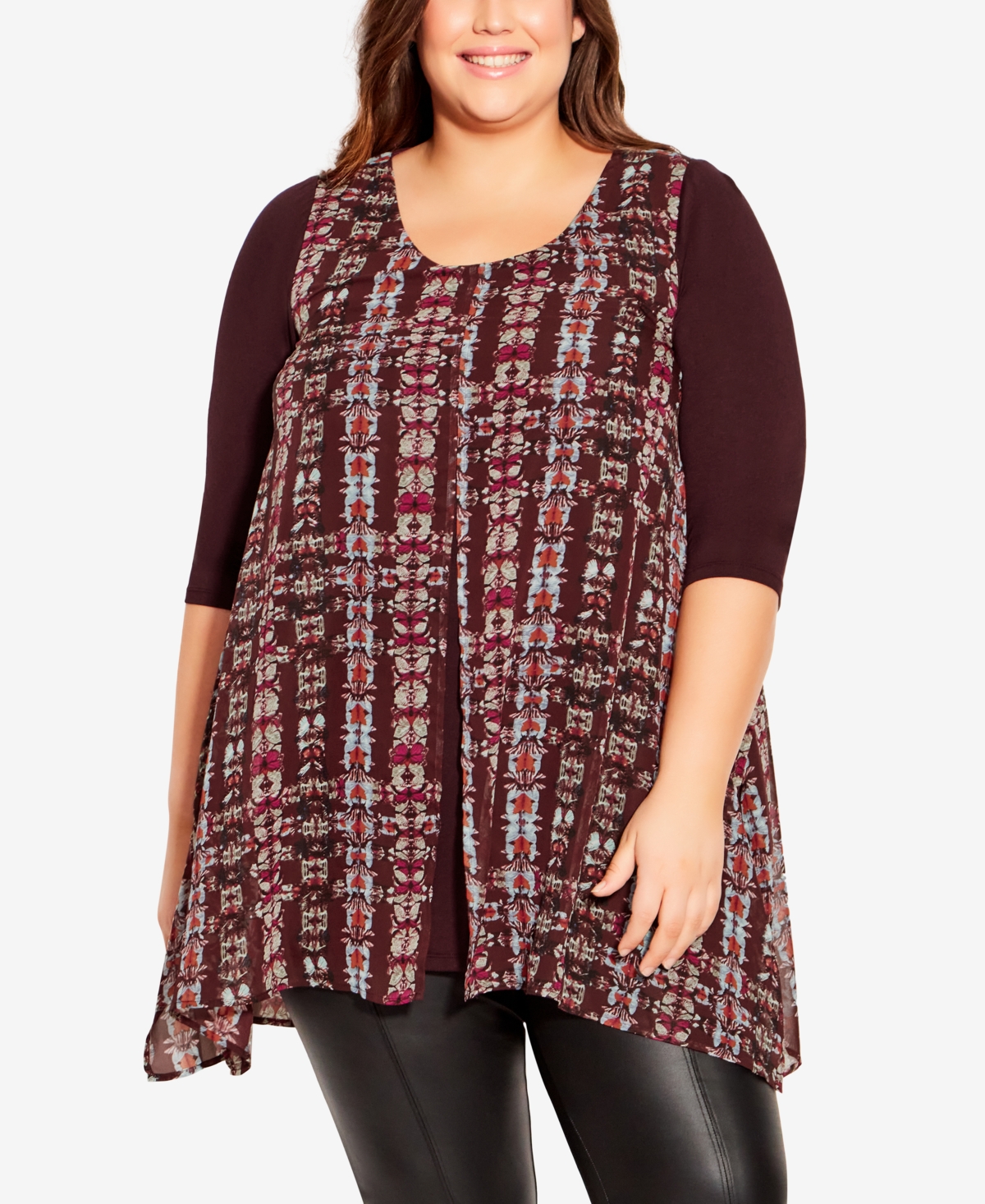 Avenue Plus Size Harbor View Print Tunic Top In Pila Butterfly