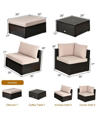 6PCS Outdoor Patio Rattan Furniture Set Cushioned Sectional Sofa