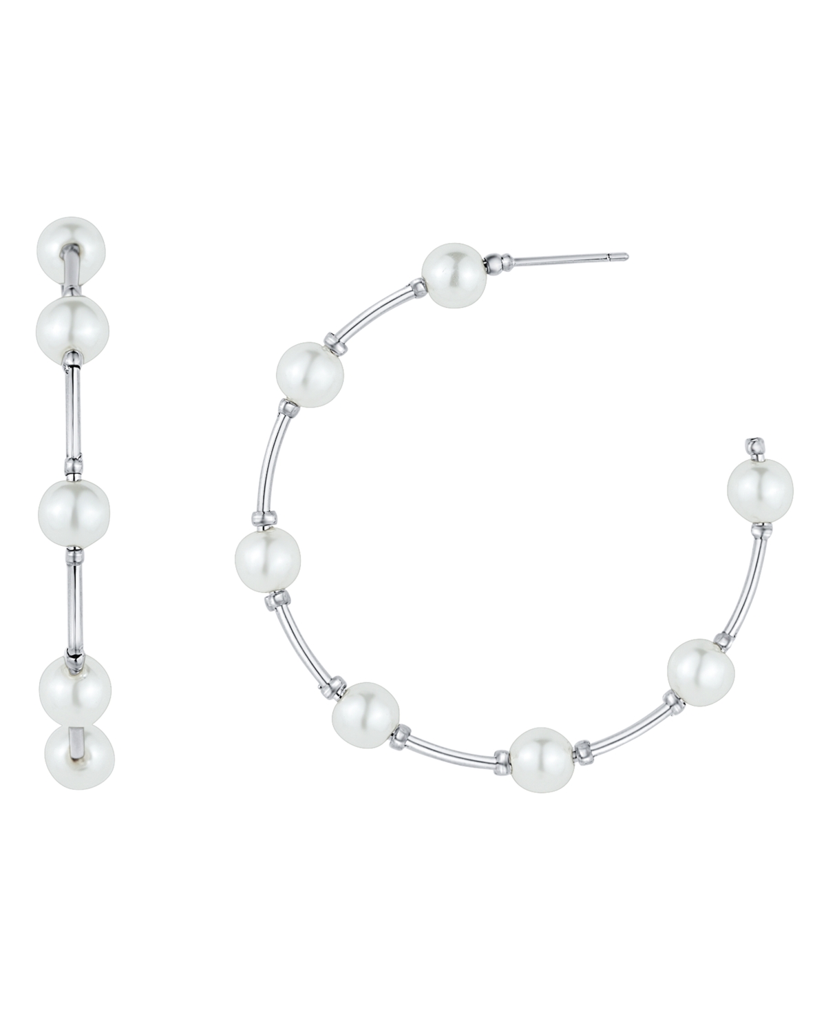 And Now This Imitation Pearl Fine Silver-plated C Hoop Earring In Silver