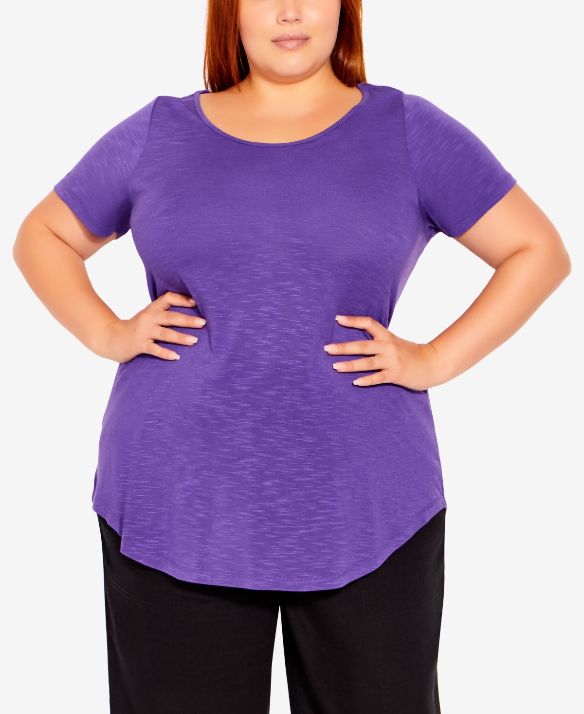 Avenue Plus Size Slub T-shirt In Purple