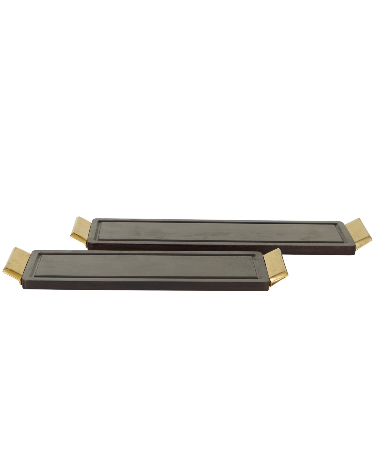 Rosemary Lane Dark Wood Tray With Metal Handles, Set Of 2, 27", 23" W In Gold