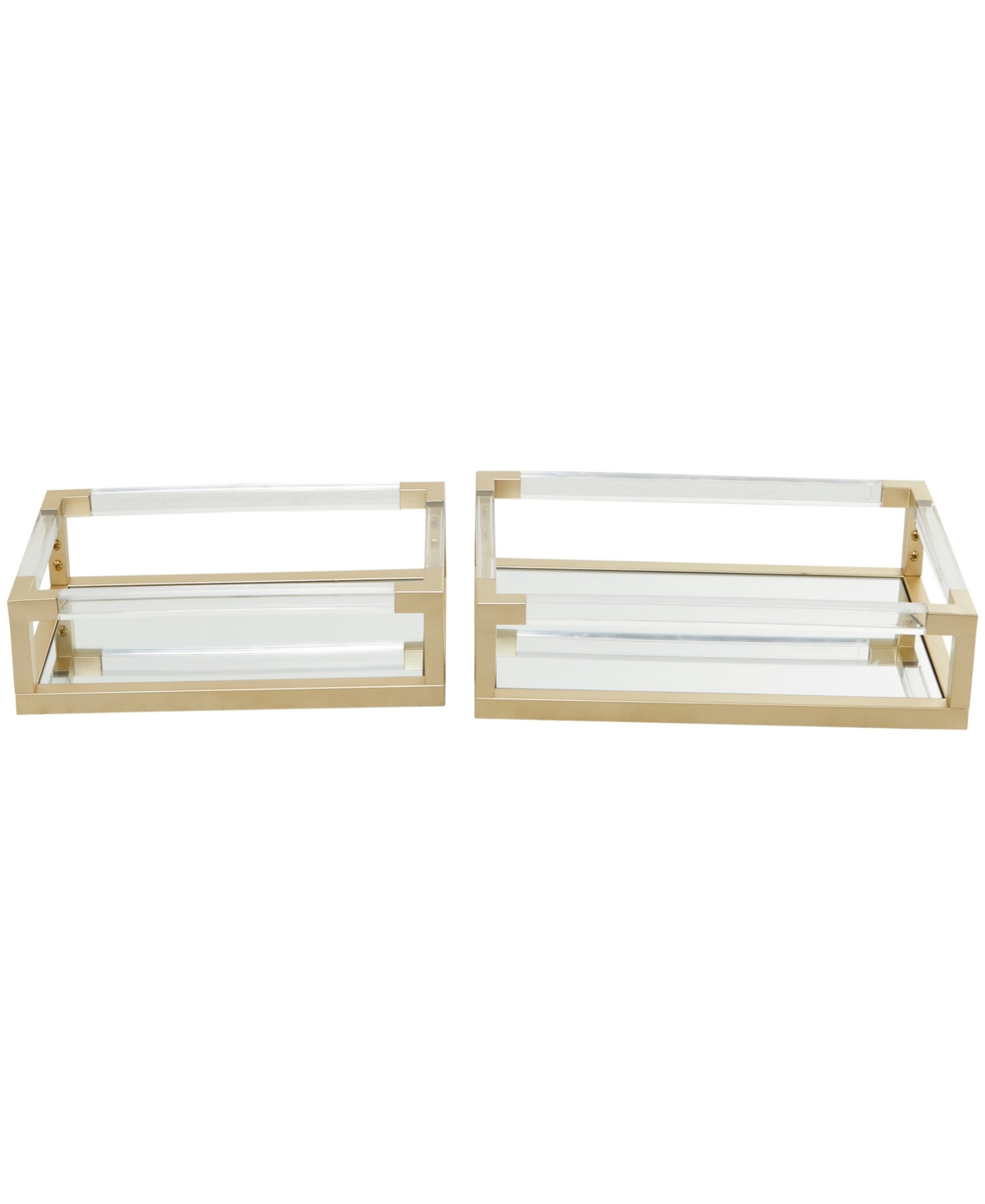 Cosmoliving By Cosmopolitan Metal Mirrored Tray With Acrylic Handles, Set Of 2, 20", 18" W In Gold