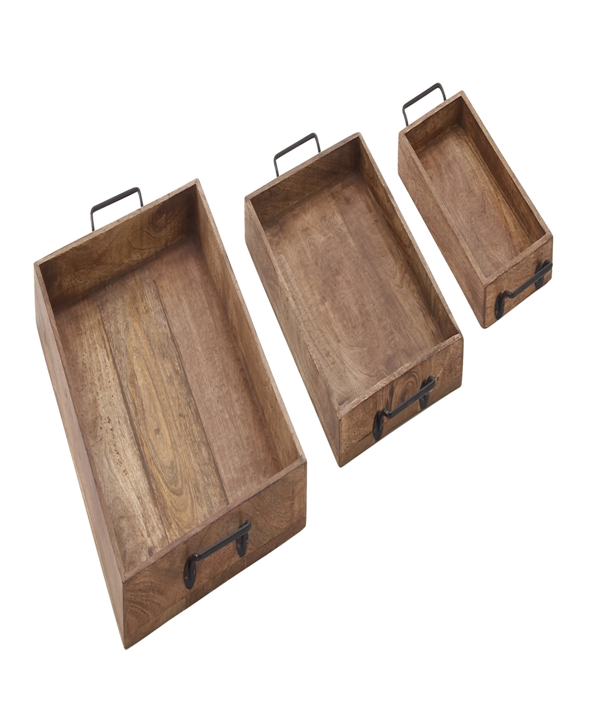 Rosemary Lane Mango Wood Tray With Slot Handles, Set Of 3, 17", 20", 24" W In Brown