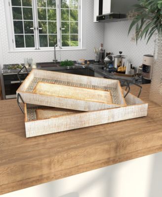 Wood Tray with White Wash, Set of 2, 27", 25" W