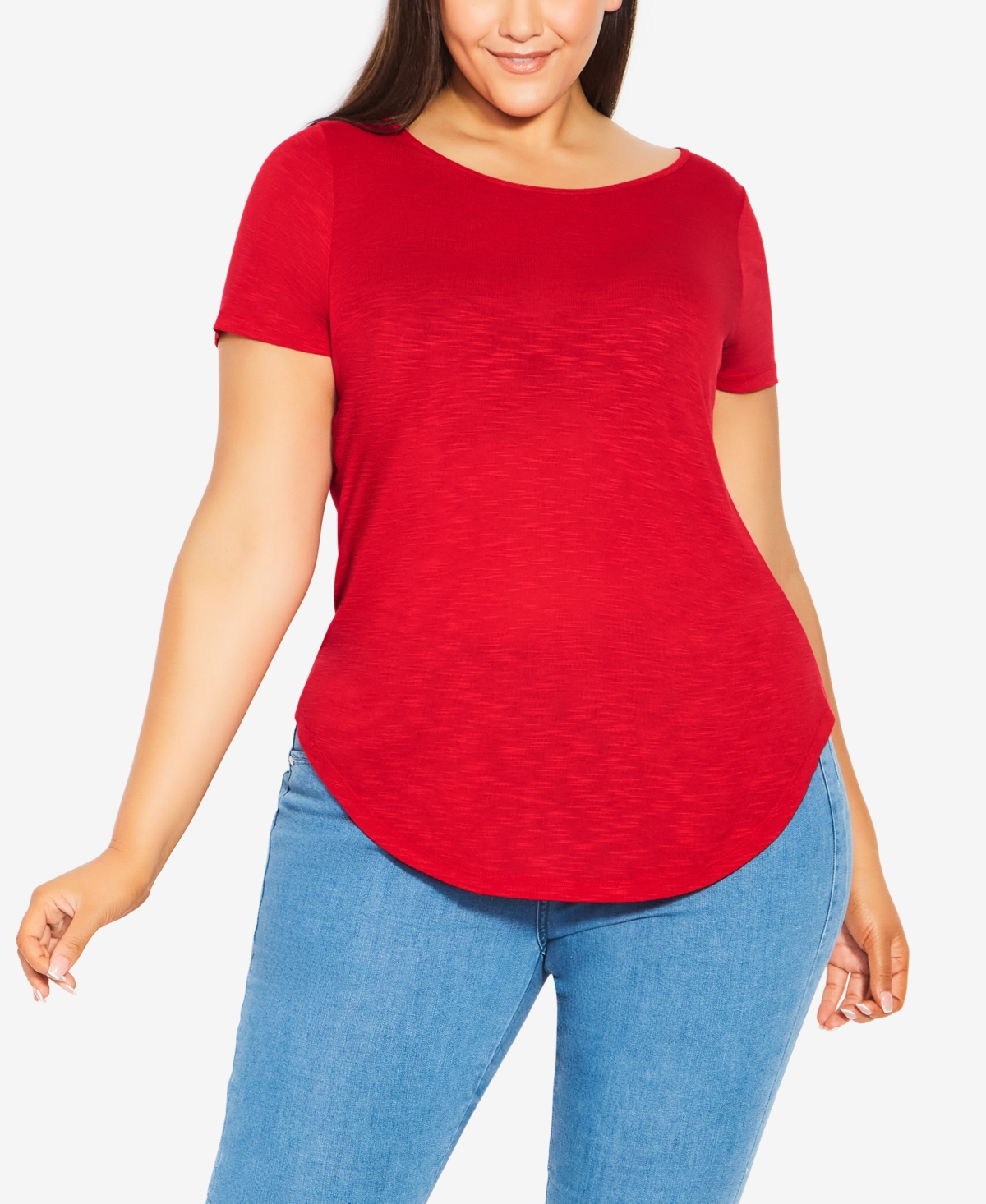 Avenue Plus Size Slub T-shirt In Salsa Red