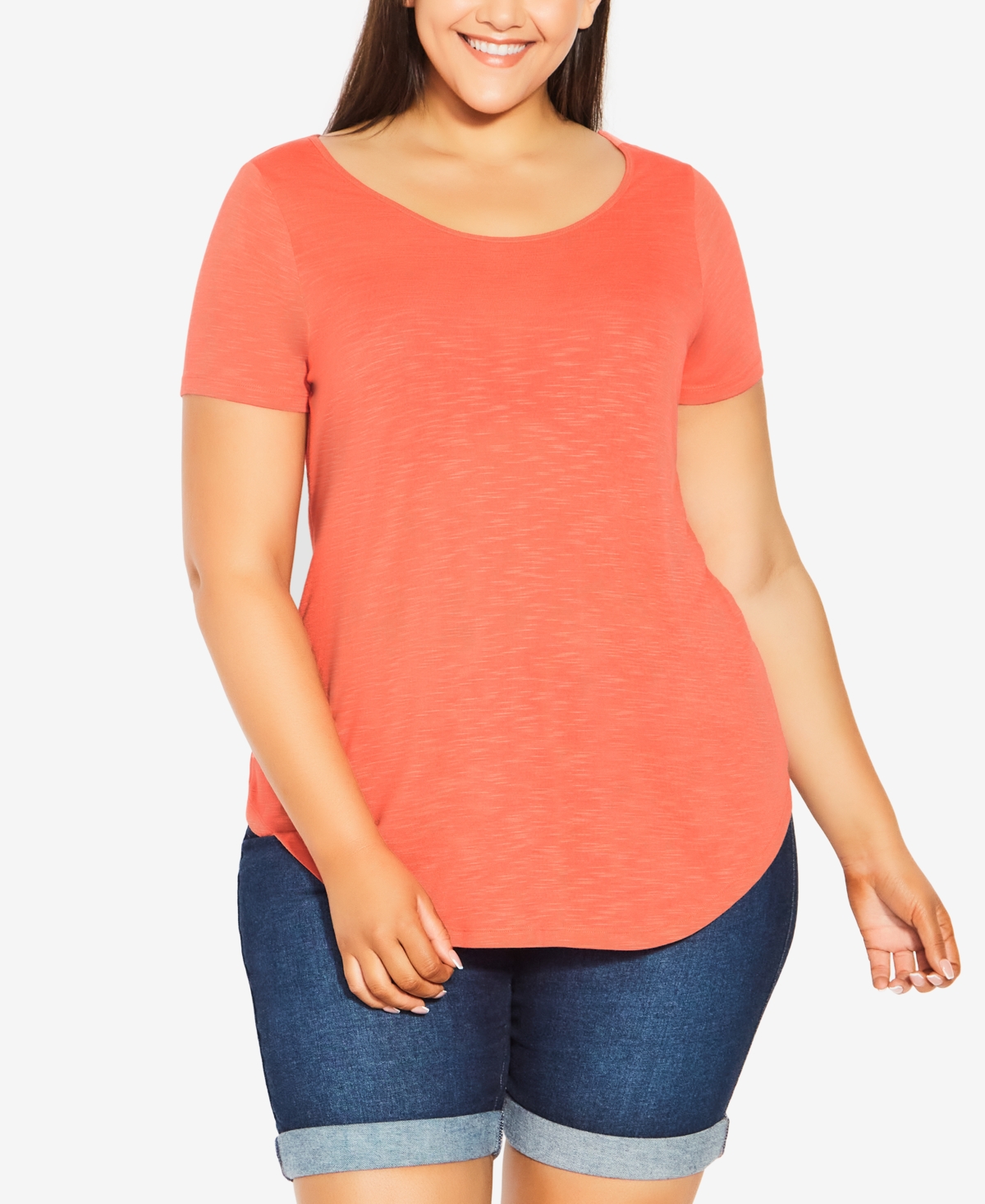 Avenue Plus Size Slub T-shirt In Orange