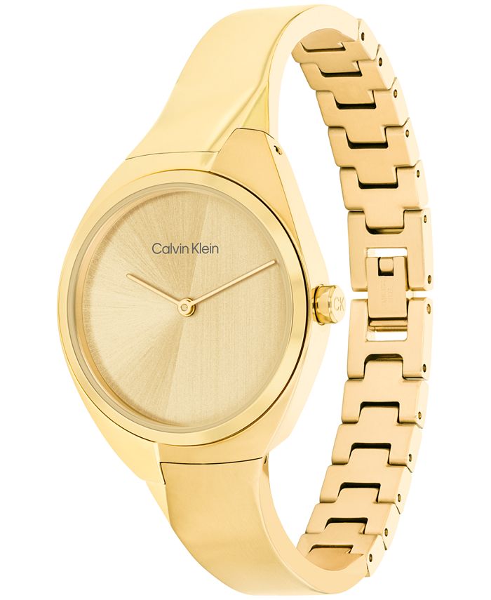 Calvin Klein Women's 2-Hand Gold-Tone Stainless Steel Bangle Bracelet ...