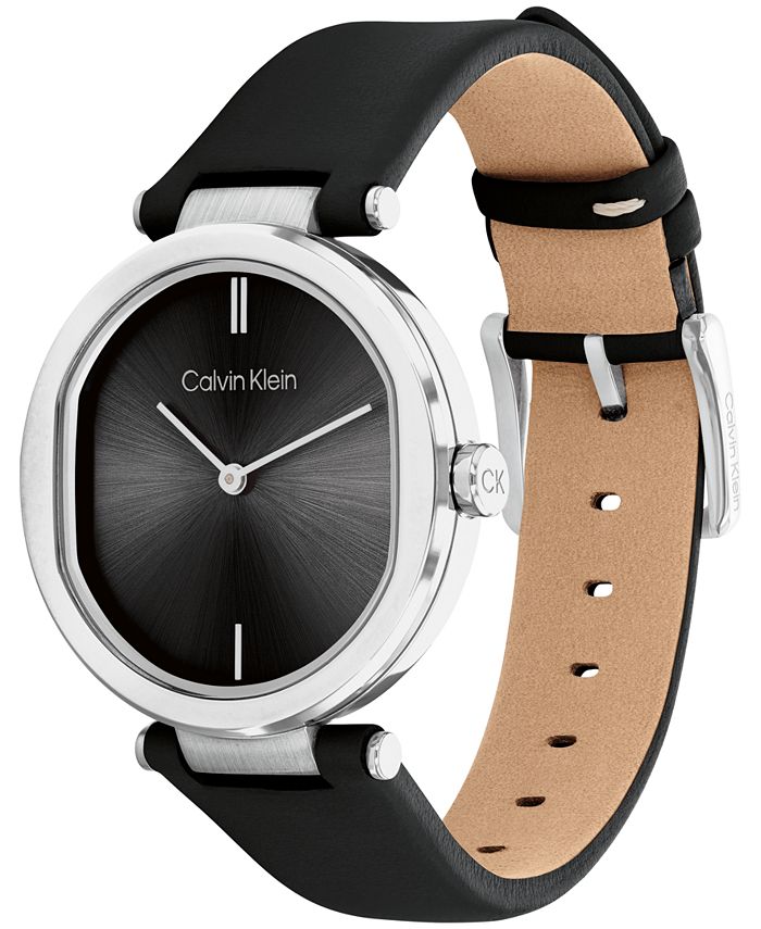 Calvin Klein Full Moon Black Dial Black Leather Strap Watch for Women - K8Y236C1