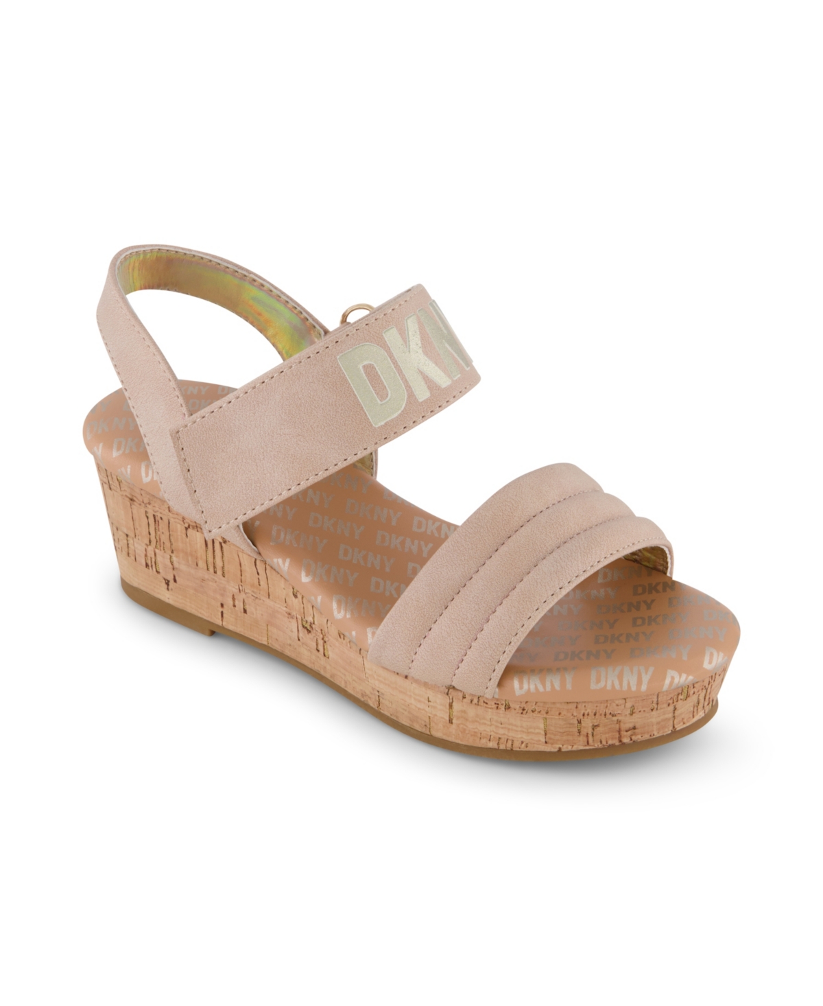 Shop Dkny Little Girls Open Toe Wedge Sandals In Tan