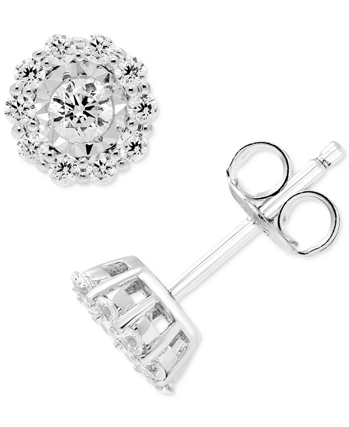 Macy's Diamond Halo Stud Earrings (1/2 ct. t.w.) in 14k White Gold Macy's