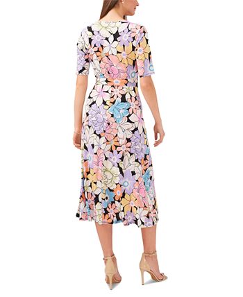 MSK Women's Floral-Print Tie-Waist Midi Dress - Macy's