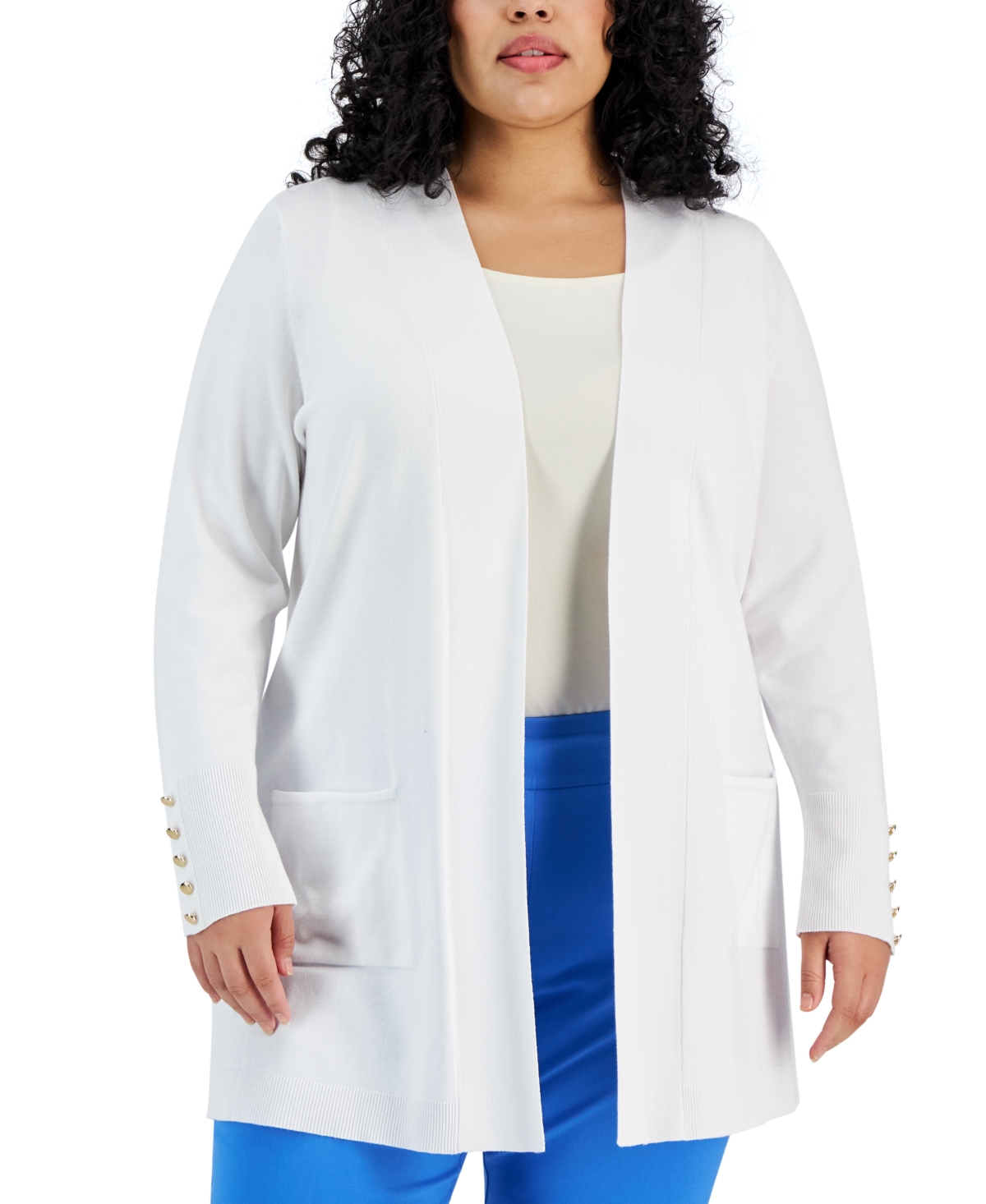 Jm Collection Plus Size Open-front Long-sleeve Cardigan, Created For Macy's In Bright White