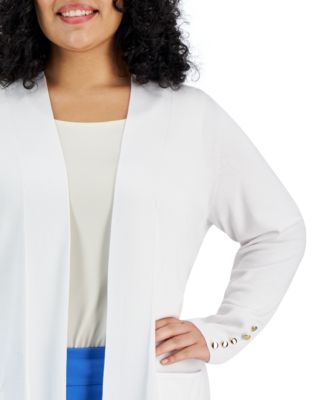 Plus Size Open-Front Long-Sleeve Cardigan