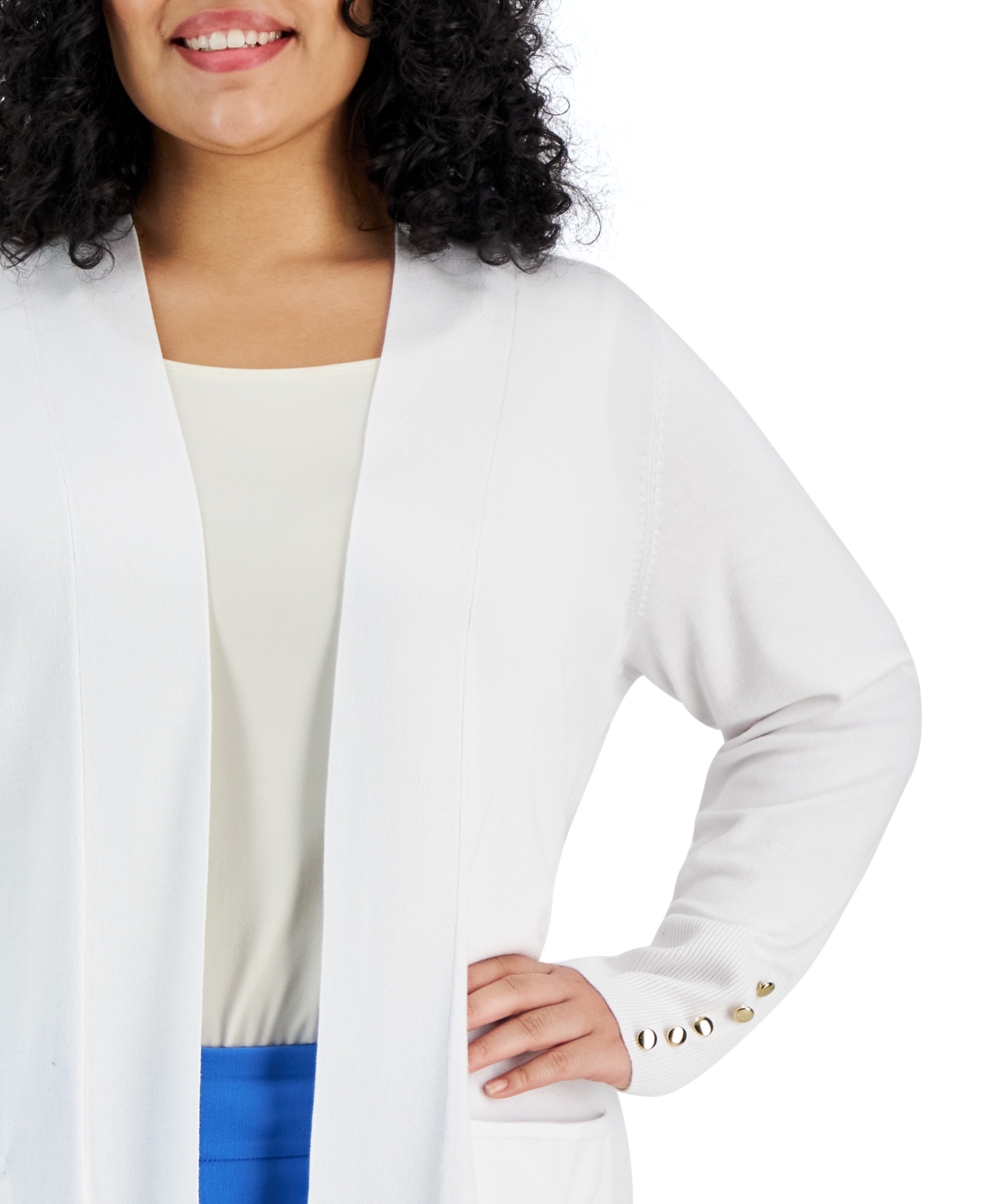 Jm Collection Plus Size Open-Front Long-Sleeve Cardigan, Exclusively at Macy's