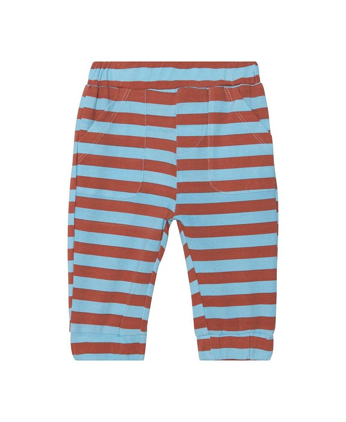 Deux par Deux Baby Boy Organic Cotton Top & Pant Set White Fish Print With Blue Stripe Infant