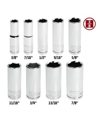 9 Piece 3/8 Inch Drive SAE 6 Point Deep Socket Set