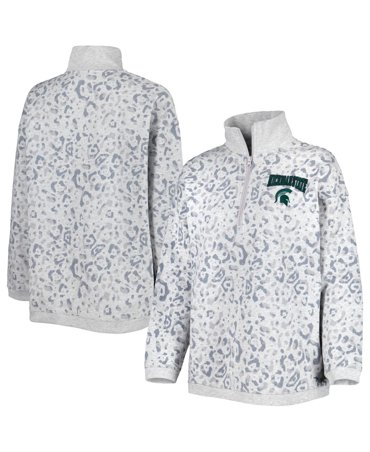 Shop Gameday Couture Women's  Heather Gray Michigan State Spartans Leopard Quarter-zip Sweatshirt