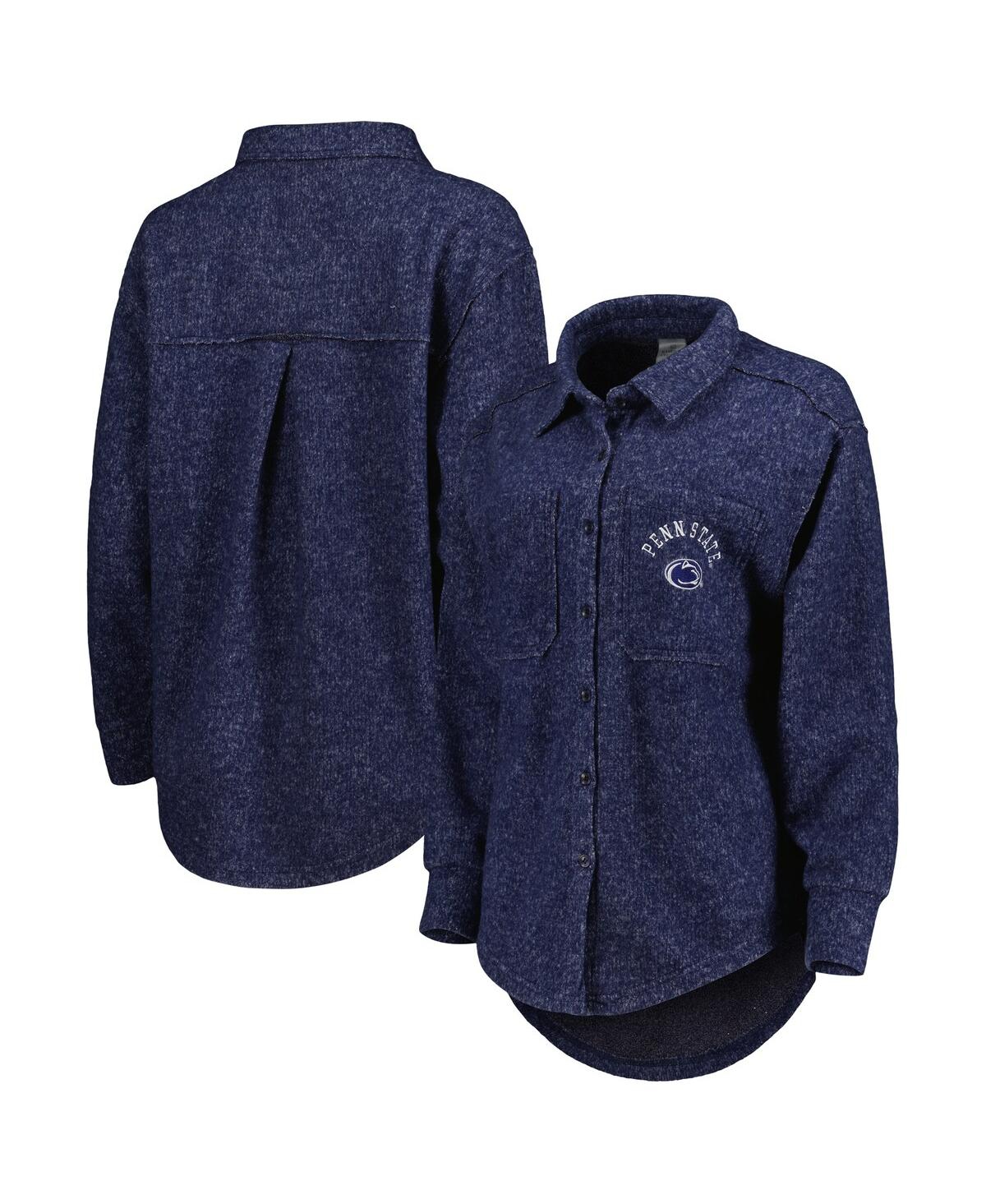 GAMEDAY COUTURE WOMEN'S GAMEDAY COUTURE NAVY PENN STATE NITTANY LIONS SWITCH IT UP TRI-BLEND BUTTON-UP SHACKET