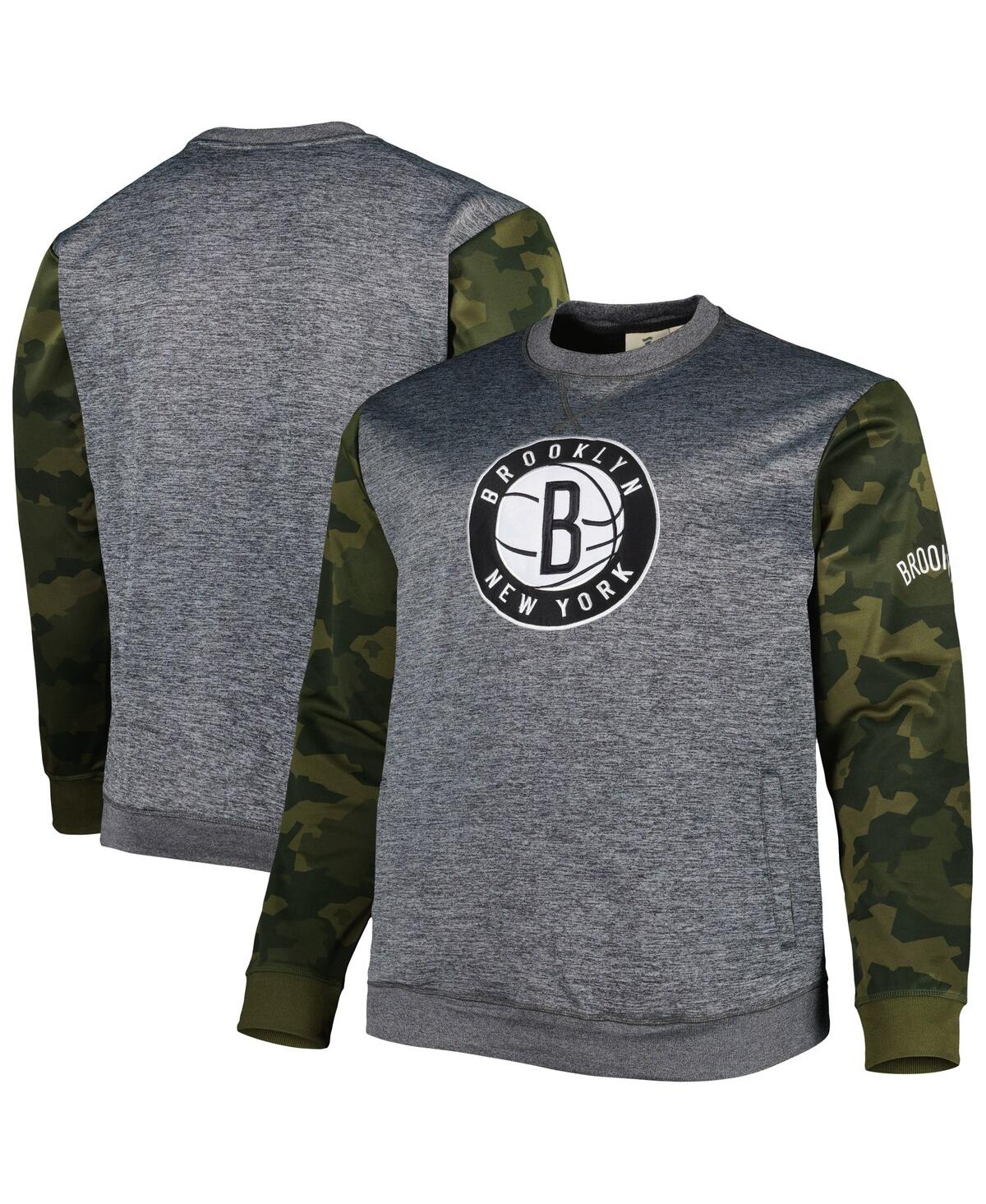 Shop Fanatics Men's  Heather Charcoal Brooklyn Nets Big And Tall Camo Stitched Sweatshirt