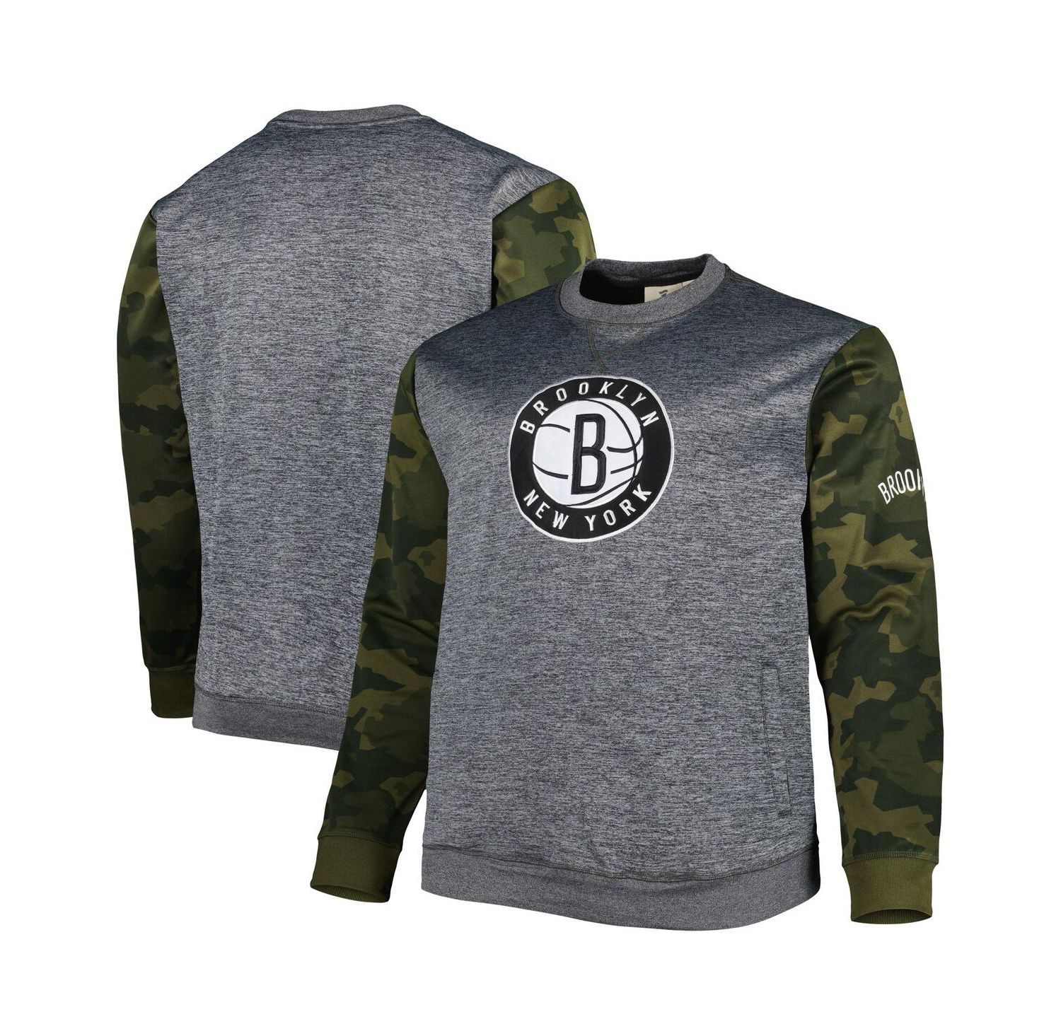 Men's Heather Charcoal Brooklyn Nets Big and Tall Camo Stitched Sweatshirt